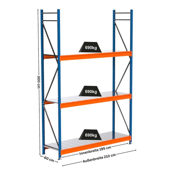 Metallregal mit drei Ebenen und Gewichtsangabe