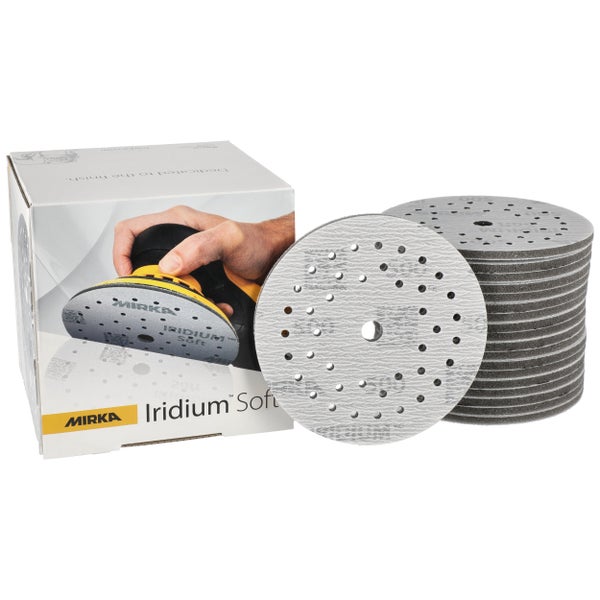 Mirka Iridium Soft Schleifscheiben Ø 125 mm / Korn P500 / Klett Multifit / 20 Stück / schaumbasiertes Schleifmittel für präzises Trockenschleifen, Klarlackschliff, Finish