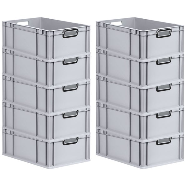 PROREGAL SparSet 10x Eurobox NextGen Color, HxBxT 22x40x60cm, 44 Liter, Griffe schwarz offen, Verstärkter Boden, Grau, Eurobehälter, Transportbox, Transportbehälter, Stapelbehälter
