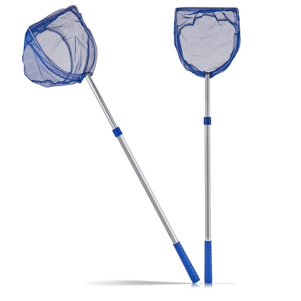 BigDean 2x Kescher für Kinder - Teleskop Kinderkescher - 75cm lang - Zum Fangen von Fischen - Für Teich, Wasser & Pool - Angelkescher klein - Kinderspielzeug Teichkescher Nylon-Netz