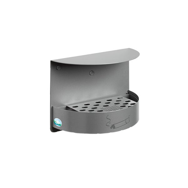 Wandaschenbecher aus Metall mit Dach, Lochblecheinsatz und VAR Logo zur Wandmontage.
