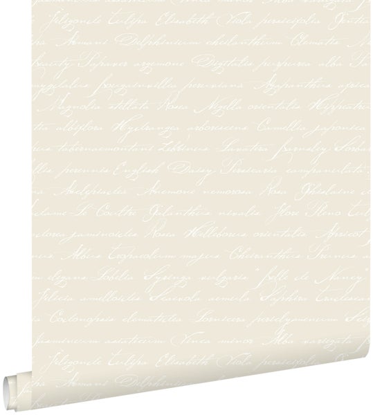 ESTAhome Tapete handgeschriebene lateinische Blumennamen Beige - 53 cm x 10.05 m - 128033
