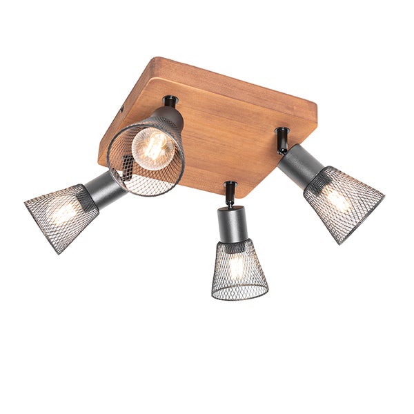 Deckenleuchte mit vier Strahlern und Holzelement