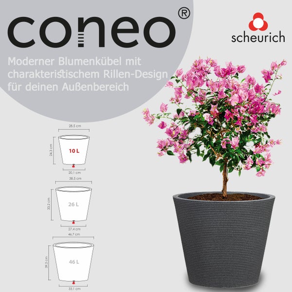 Scheurich Coneo 30, Pflanzgefäß/Blumentopf/Pflanzkübel, rund,  aus Kunststoff Farbe: Schwarz-Granit, 28,5 cm Durchmesser, 24,3 cm hoch, 10 l Vol.