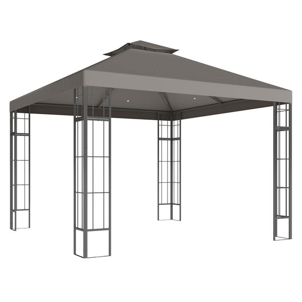 Outsunny Pavillon mit Doppeldach, ca. 3x3 m Wasserabweisend Stabil Winterfest Gartenpavillon mit UV-Schutz Partyzelt aus Metall, für Garten, Terrasse, Dunkelgrau