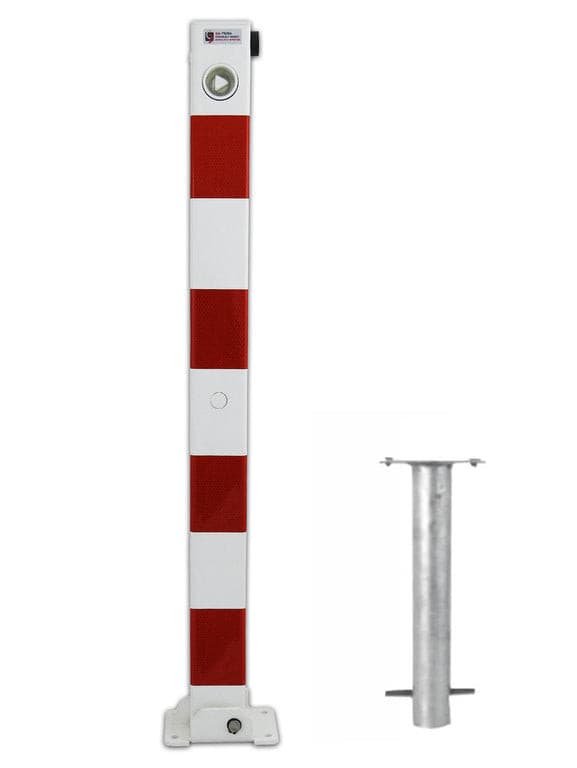 UvV Stahl Absperrpfosten 70x70 mm weiß-rot klappbar Dreikant +Bodenanker
