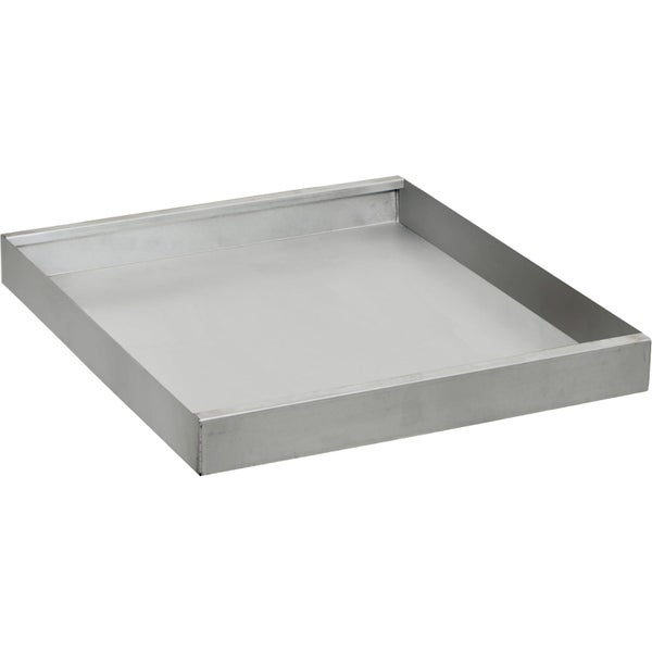 Quadratische Auffangwanne aus Metall mit flachem hochgezogenem Rand.