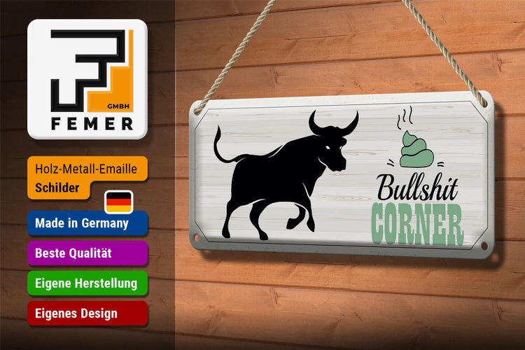Blechschild Spruch Bullshit Corner Stier 27x10cm Wanddeko