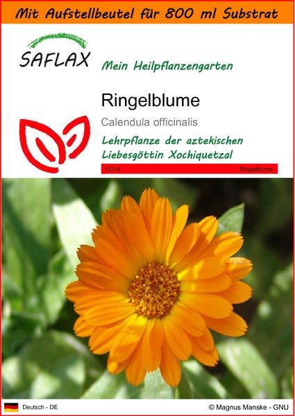 SAFLAX Garden in the bag - Ringelblume - Calendula officinalis - 50 Samen - Mit Anzuchtsubstrat im praktischen, selbst aufstellenden Beutel