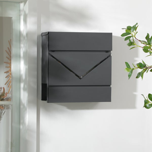 HOMCOM Briefkasten Wandbriefkasten mit Schloss, Deckel, Postkasten aus Verzinktem Stahl, für Outdoor, 37 x 10,5 x 37 cm, Dunkelgrau