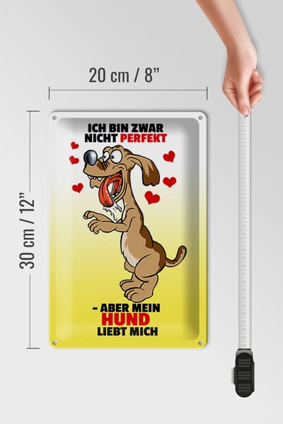 Blechschild Spruch 20x30cm nicht perfekt aber Hund liebt mich
