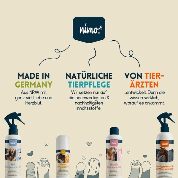 nimo® Mähnen Pflegespray • für leichtere Kämmbarkeit, Entwirrung und glänzende Mähne, Schweif