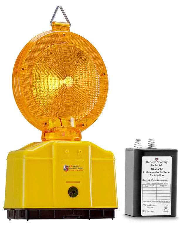 Warnleuchte Baustellenleuchte gelb LED + 1 x 50Ah Luft-Sauerstoff Batterie