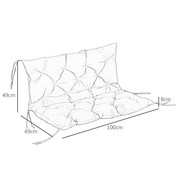 Outsunny 2 Sitzer Bankauflage 100 x 98 x 8 cm Sitzkissen mit Bänder Rückenkissen für Indoor/Outdoor Polster Auflage für Sitzbank Gartenbank Gartenmöbel Hollywoodschaukeln Schwarz