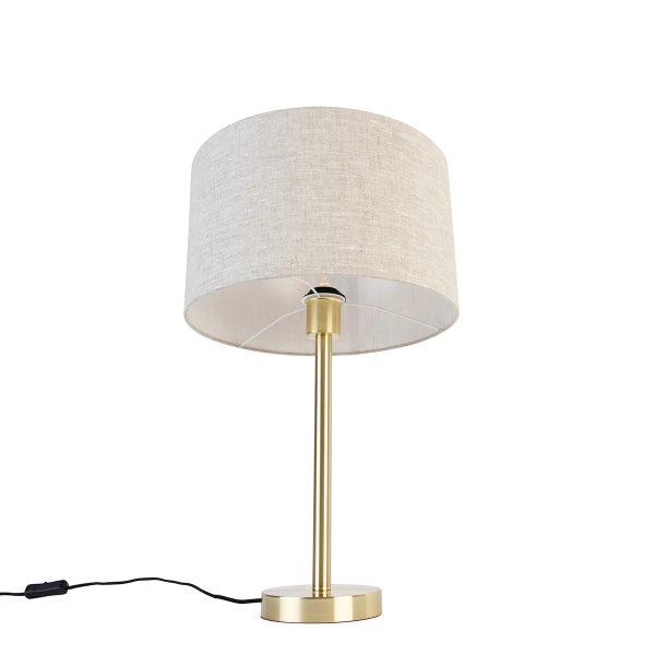 Tischleuchte mit Stoffschirm und Metallsockel