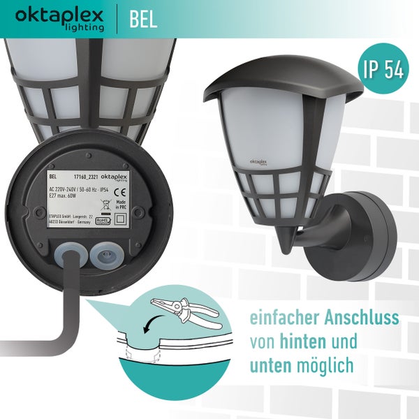 Außenleuchte Oktaplex Bel anthrazit E27 Lichtfarbe wechselbar IP54 Wandlaterne Außenwandleuchte 230V
