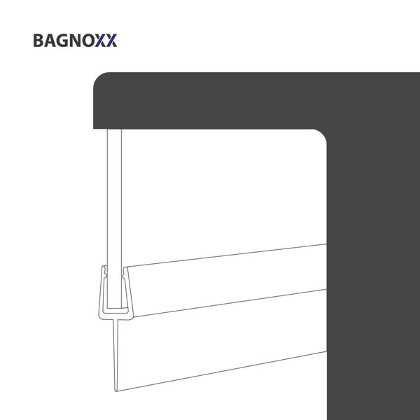 Bagnoxx Logo. Technische Zeichnung eines Duschdichtungsprofils an einer Glaskante.