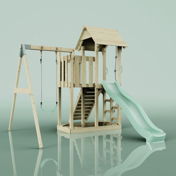 OutdoorToys Spielturm Bergen aus Holz in Grün Kinderschaukel