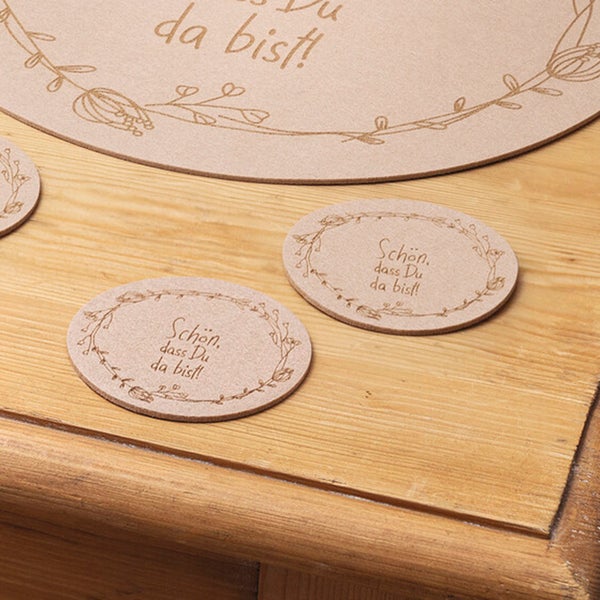 FRANK FLECHTWAREN | Untersetzer Schön, dass Du da bist, 4er Set, POLYESTER, Ø 10 cm
