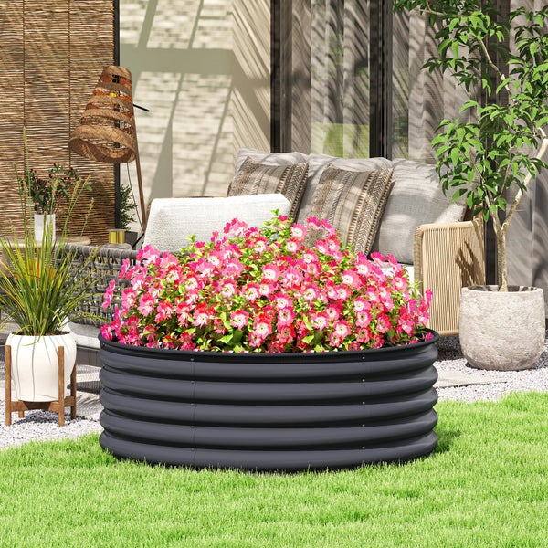 Outsunny Hochbeet aus Stahl, Pflanzbeet Frühbeet Gartenbeet stapelbar Blumenkasten steckbar Pflanzkasten 120x120x43cm Gemüsebeet für Garten Balkon Terrasse, Pflanzkübel für Blumen, Pflanzen