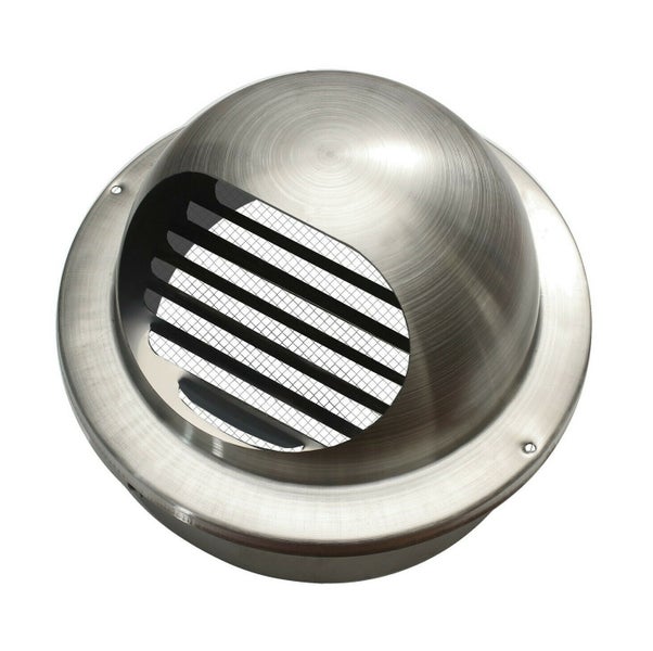 Kugellüfterhaube aus Edelstahl mit Lamellen und Insektenschutzgitter für die Außenwand