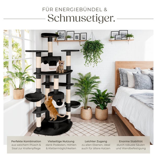 Kratzbaum tectake Nelly inklusive Spielkordel und Kippschutz 204 cm schwarz/weiß