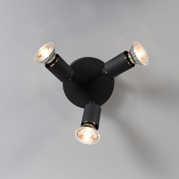 Schwarze Deckenleuchte mit drei Strahlern