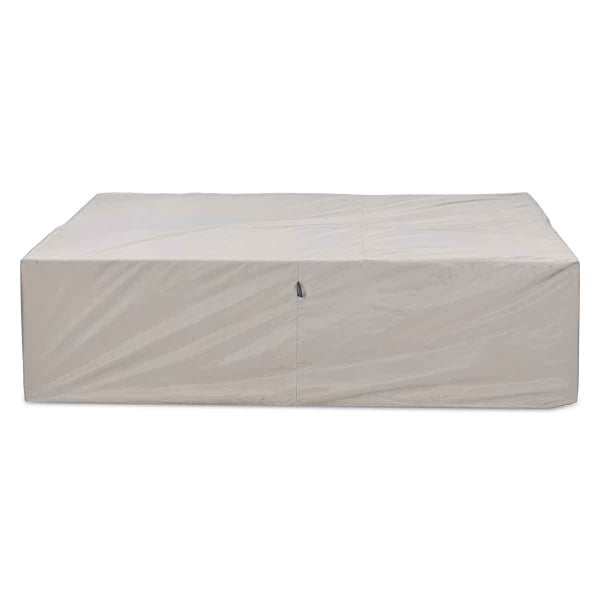 Rechteckige, beige Schutzhülle für Gartenmöbel.