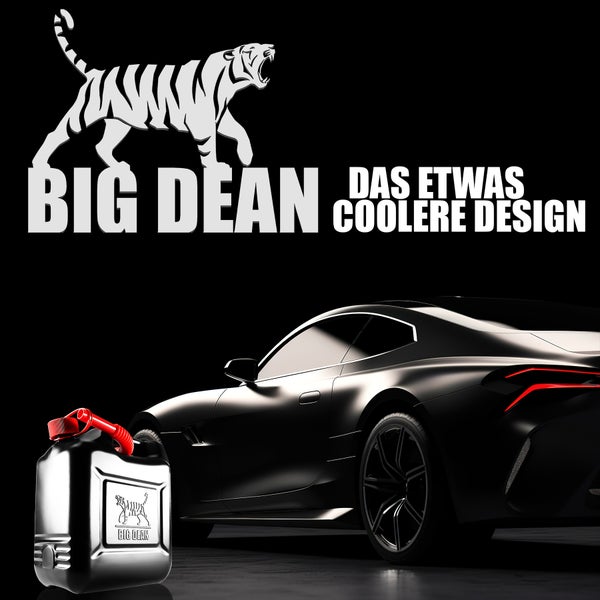 BigDean Benzinkanister 10L mit UN-Zulassung & flexiblem Auslaufrohr - Kraftstoffkanister für Benzin & Diesel - handlicher Kanister Dieselkanister Reservekanister – im Tiger-Design Made in Germany