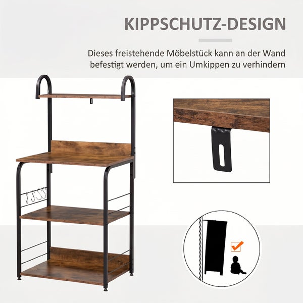 Freistehendes Küchenregal mit Kippschutz und Montagezubehör zur Wandbefestigung