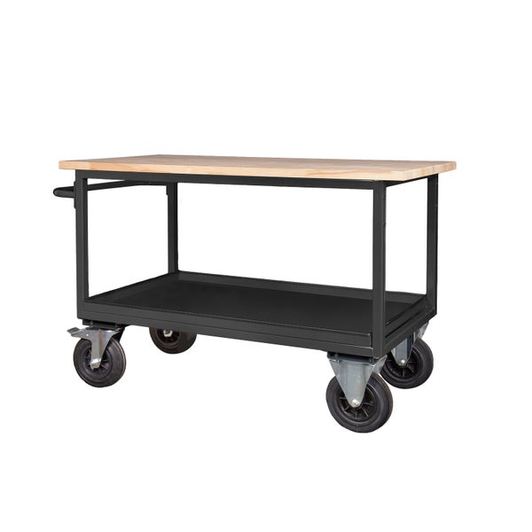 PROREGAL Mobile Werkbank mit 2 Etagen und Schiebegriff | HxBxT 82,7x130x60cm | Anthrazitgrau | Werkstattwagen, Transport