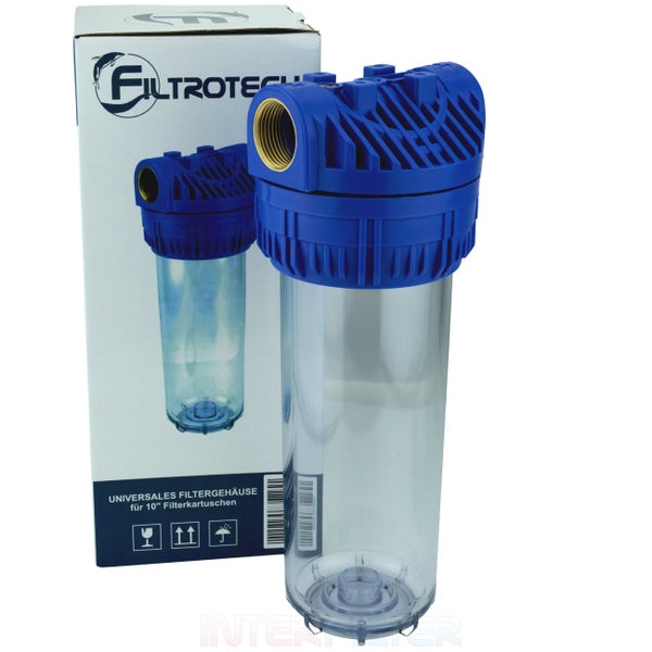 Filtrotech Universal Filtergehäuse für 10 Zoll Filterkartuschen mit Messinggewinde und transparenter Filtertasse