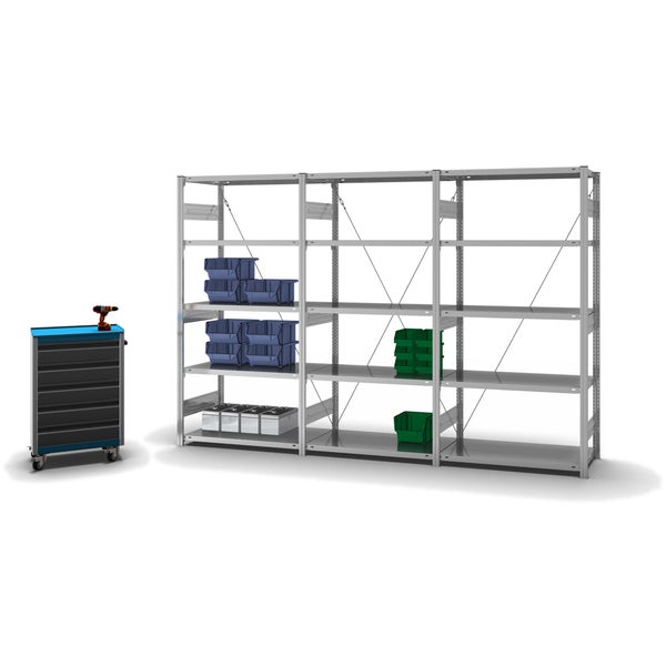 PROREGAL Fachbodenregal Stecksystem T-Profil Heavy-Duty Grundregal HxBxT 200 x 100 x 50 cm 5 Ebenen Fachlast 330 kg Einseitig Nutzbar Verzinkt