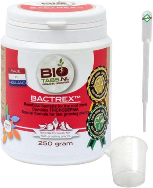 BioTabs Bactrex 250 Gramm, nützliche Bakterien für die Wurzelzone mit Trichoderma, inklusive Messbecher und Pipette.