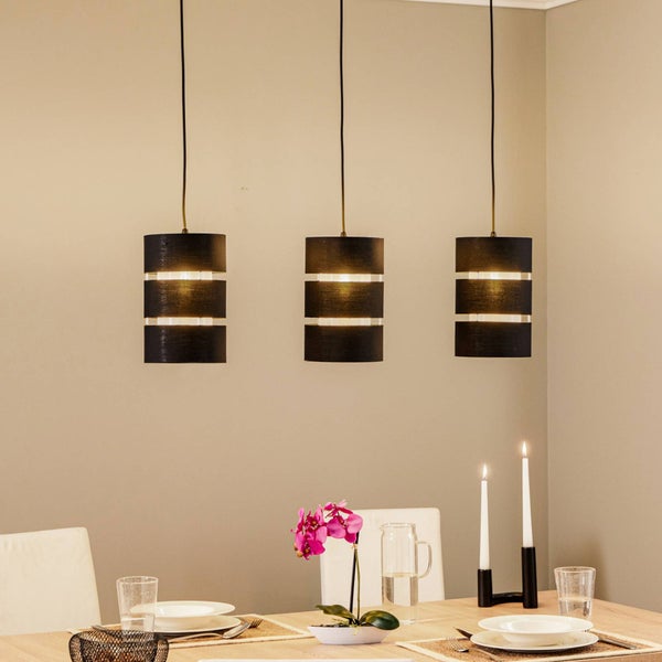 Lindby Pendelleuchte Tsomo (Skandinavisch) in Schwarz aus Textil (3 flammig, E27) - Deckenlampe Esstischlampe Hängelampe Hängeleuchte Wohnzimmerleuchte