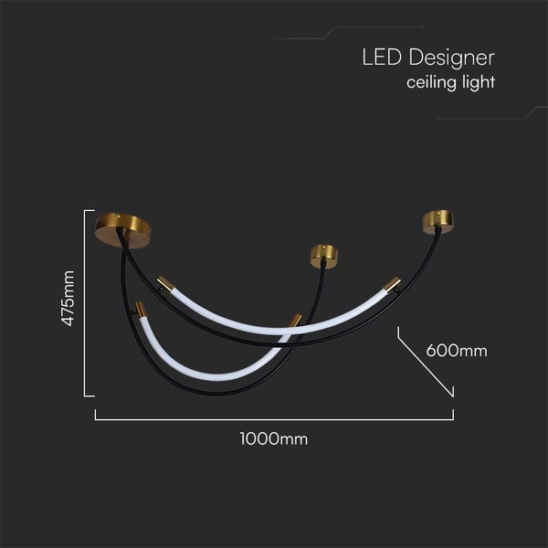 LED-Design-Deckenleuchte mit den Maßen 475 mm Höhe, 600 mm Tiefe und 1000 mm Breite