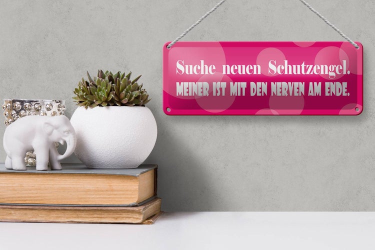 Blechschild Spruch 27x10cm Suche neuen Schutzengel Dekoration