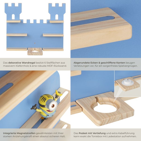 Wandregal im Schlossdesign mit sechs Ablageflächen aus Kiefernholz und MDF-Rückwand
