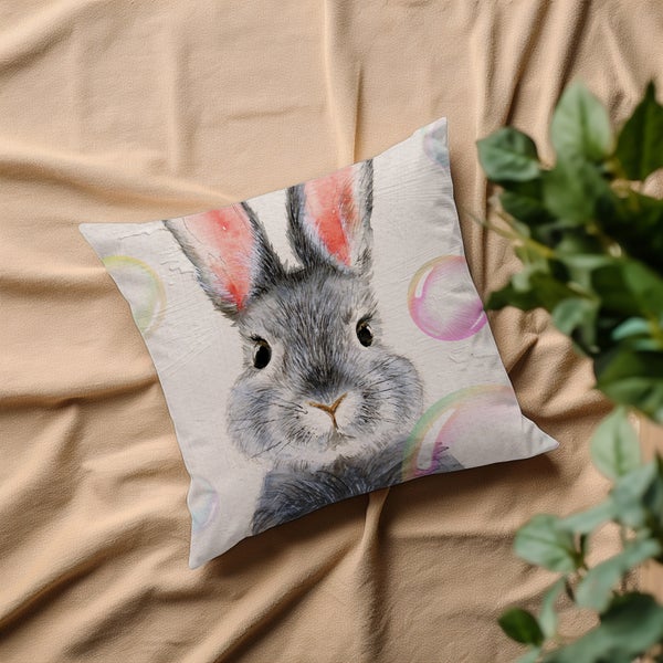 Kuschelkissen, Kissenhülle, Kissenbezug Hase mit Seifenblasen KI00170_40x40cm