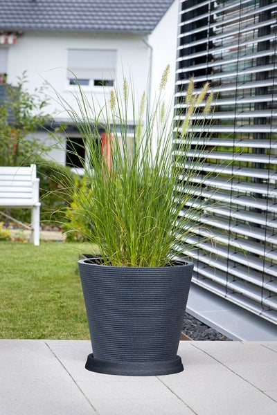 Scheurich 2er Set Blumentöpfe Coneo 40 mit Untersetzern, rund,  aus Kunststoff Farbe: Schwarz-Granit, 38,5 cm Durchmesser, 33,2 cm hoch, 26 l Vol.