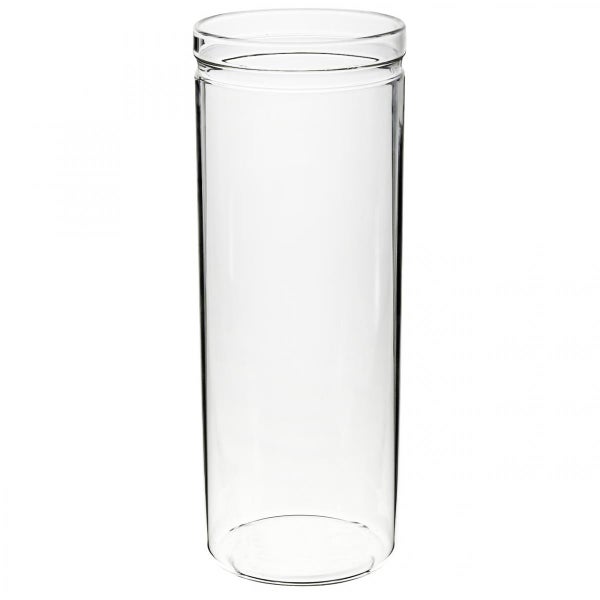 Zylindrische Vase aus klarem Glas für Dekoration und Blumen.