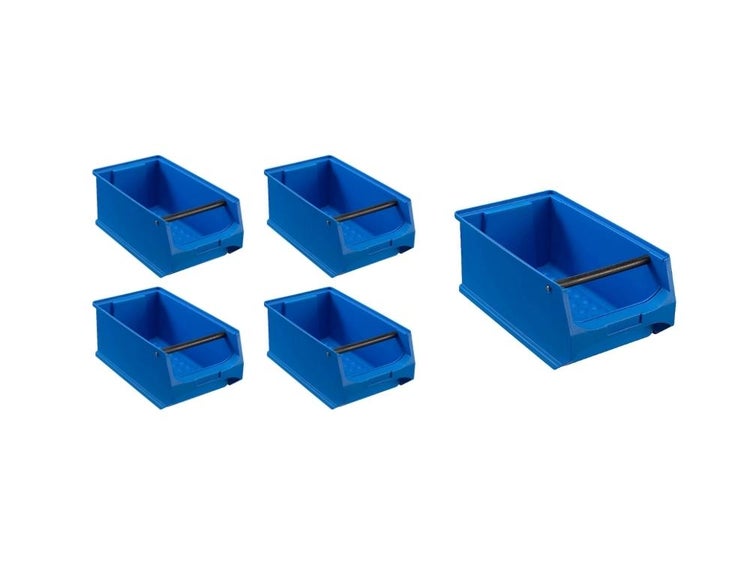 PROREGAL SparSet 5x Blaue Sichtlagerbox 4.1 mit Griffstange HxBxT 15 x 20 x 35 cm 7,2 Liter Sichtlagerbehälter