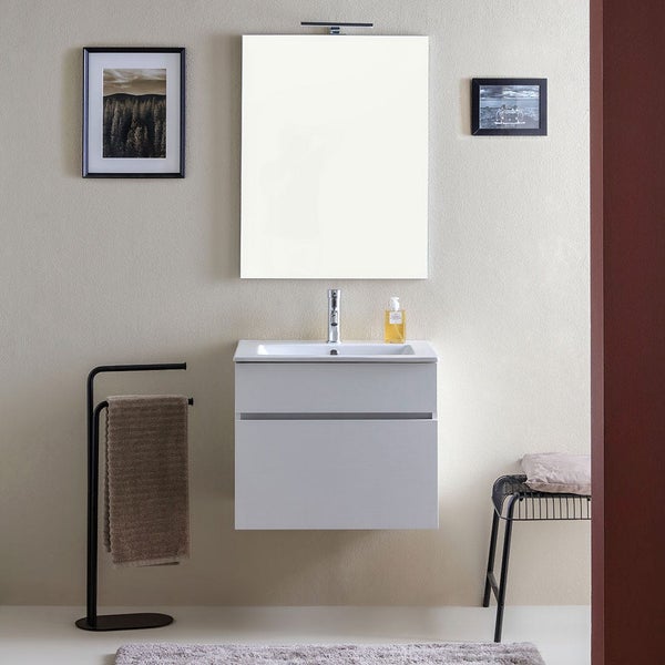 60cm Badmöbel Set aus Unterschrank, Keramik -Waschbecken und Spiegel | Sole