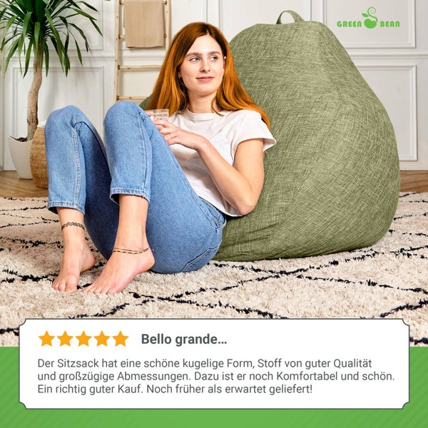 Green Bean Indoor Sitzsack mit 200 Liter mit EPS-Perlen Füllung Kuschelig Weich Waschbar - Drinnen Stoff Bodenkissen Liegekissen Sitzkissen Lounge - Grün