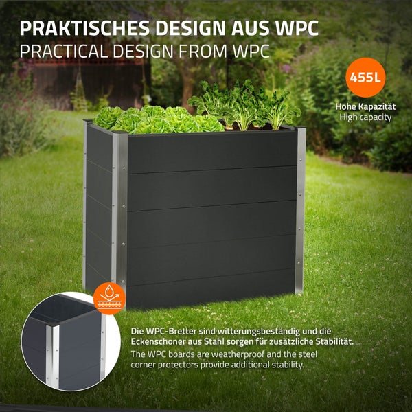 ML-Design Hochbeet aus WPC, 100x50x91 cm, Anthrazit, für Innen & Außen, wetterfest, Unterseite Offen, Garten Pflanzkübel Pflanzbeet Pflanzkasten Blumenkasten Blumenbeet Gemüsebeet Gartenbeet Frühbeet