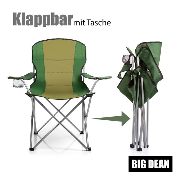 BigDean Campingstuhl für Personen ab 1,70 m - Großer Bequemer Faltstuhl in Grün – Anglerstuhl belastbar bis 120 kg –  der Klappstuhl mit extra großer Sitzfläche für ultimativen Komfort im Freien
