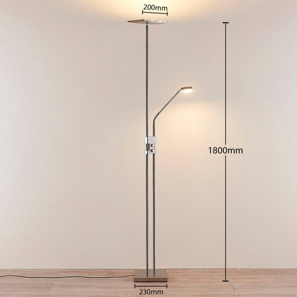 Lindby LED Stehlampe, Deckenfluter dimmbar verstellbarer Lesearm Standleuchte Metall Standlampe Wohnzimmerlampe Leselampe