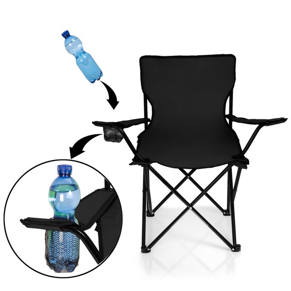 BigDean 2x Faltstuhl SCHWARZ Campingstuhl Anglerstuhl mit Getränkehalter & Tragetasche - Anglersessel klappbar - Klappstuhl Gartenstuhl Faltstuhl Relaxsessel Angelsessel faltbar