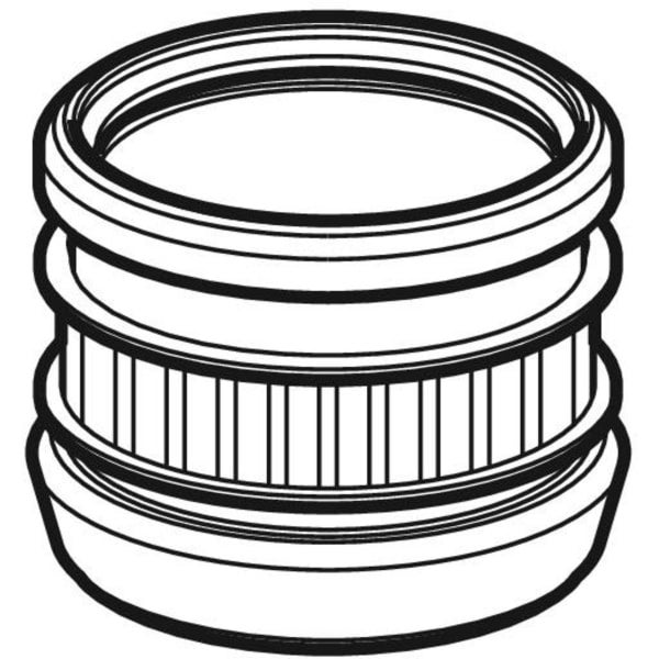 Illustration einer zylindrischen Sanitärdichtung mit mehreren Dichtungsringen und einem gerippten Mittelteil.