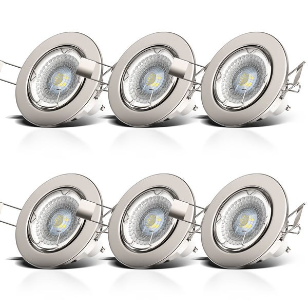 Einbauspot 6er Set 68mm Lochmaß - GU10, 5,5W, 400lm, LED, dimmbar, warmweiß, matt-nickel